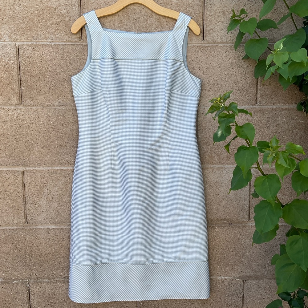 Talbots Light Blue and White Striped Midi Sheath Dress